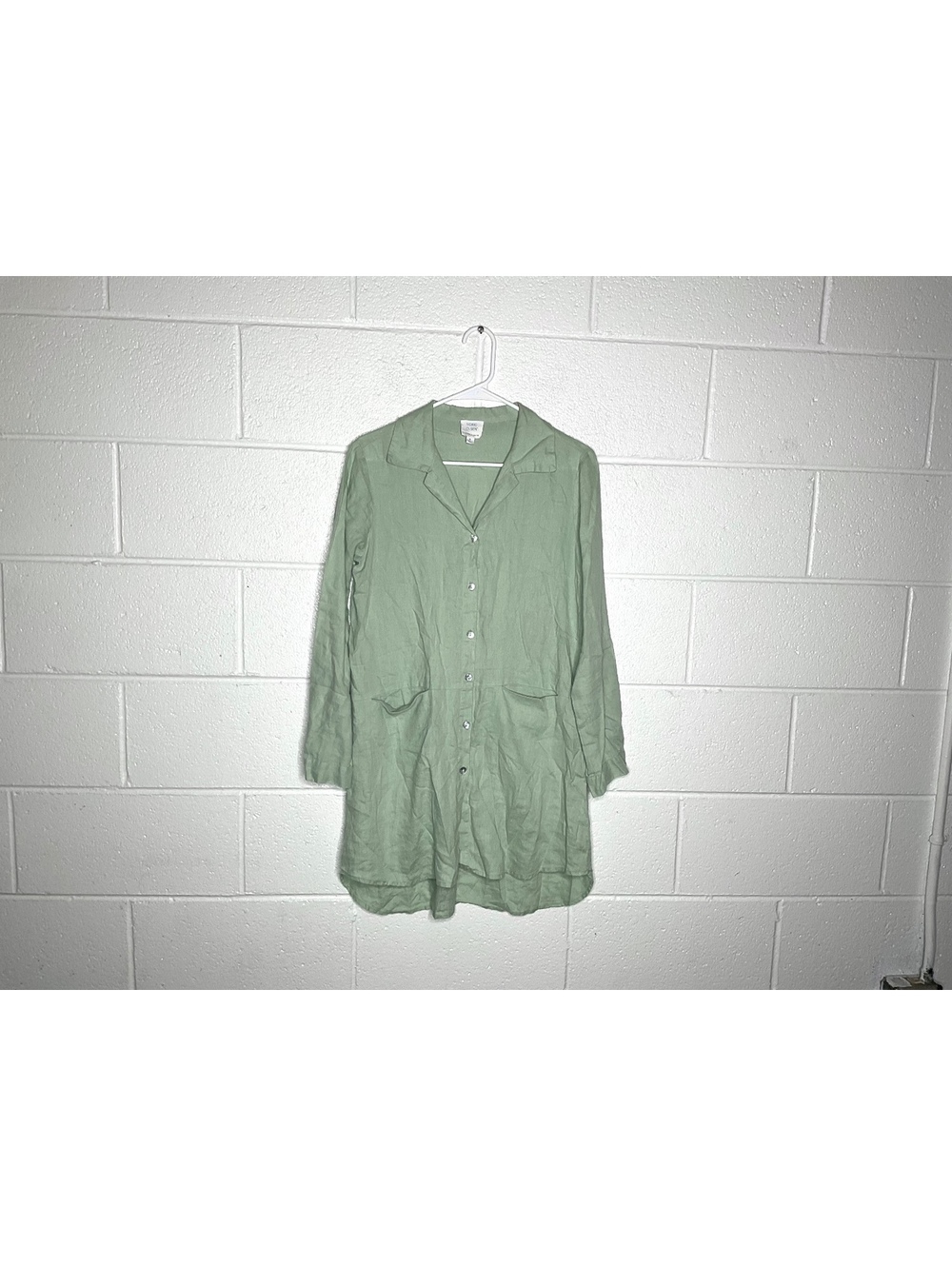 Sigrid Olsen 100% Linen Sage Green Tunic Shirt Dress Size Small